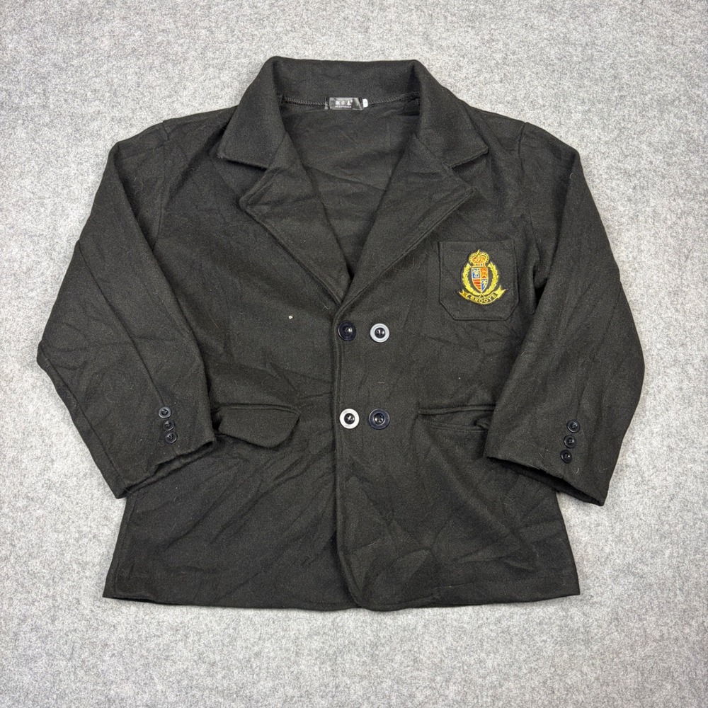 Chaoyichun Boys Black Double Breasted Blazer Crest Embroidery Size 4 Preppy